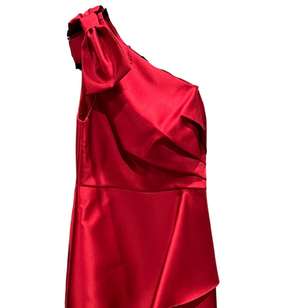 Adrianna Papell One Shoulder Red Bow High Low Formal Gown